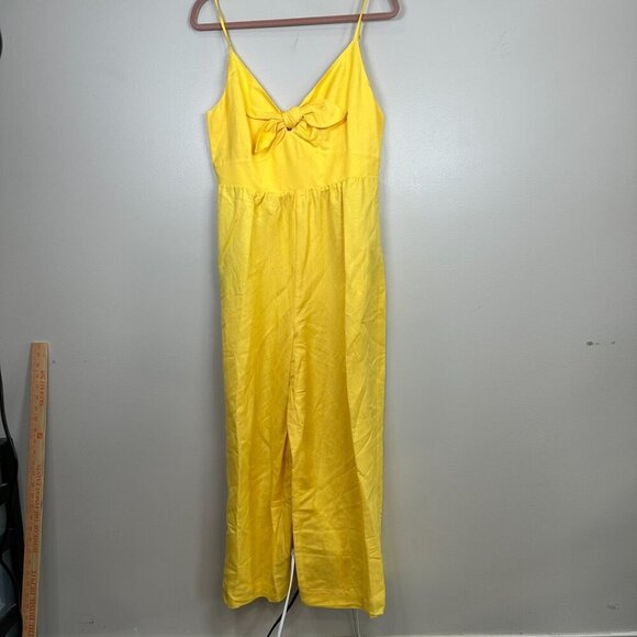 Loft Sleeveless Tie Jumpsuit Yellow Linen Blend Preppy Casual Size 10 NWT - Picture 1 of 9